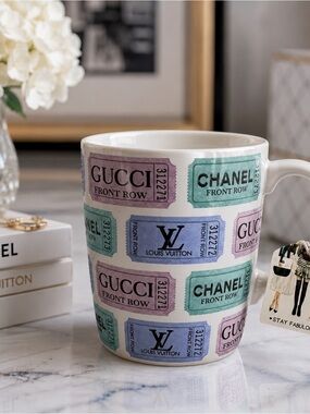 NEW Amanda Greenwood Art Designer “Front Row” Fashion Ticket Print Ceramic Mug